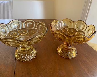 Antique Amber Glass Pedestal Candy Dish Set