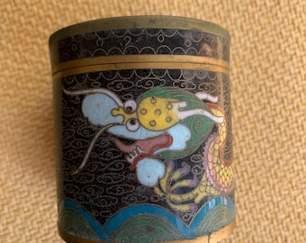 Antique Colissone Chinese Dragon Enamel Box