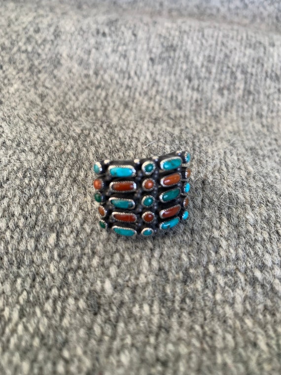Old Zuni Silver and Turquoise/Coral Bracelet and … - image 5