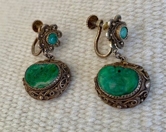 Chinese Export Jade filigree earrings