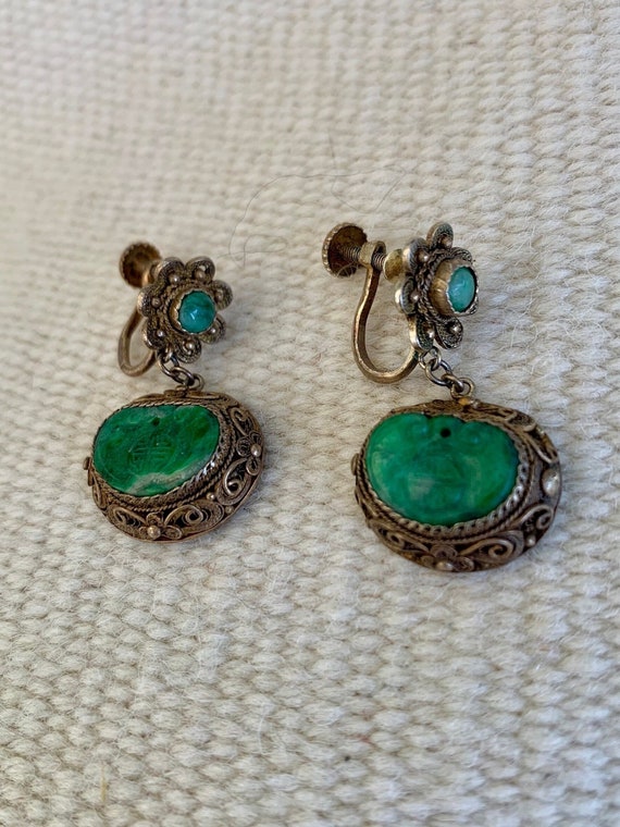 Chinese Export Jade filigree earrings