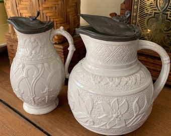 Pair of Antique Salt Glaze Pitchers