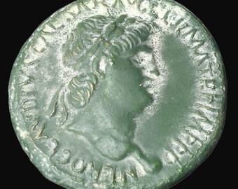 NERO DECVRSIO TYPE Æ Sestertius Museum Reproduction Roman Empire 62-68 A.D. Copper Coin Aged with Oxidized Green Patina