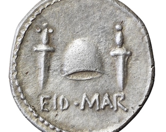 Brutus EID MAR Bold Portrait Denar Replica | Ręcznie wybita moneta rzymska ze srebra próby 925 (43-42 p.n.e.)