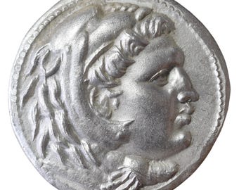 Replika dekadrachmy Aleksandra III z Babilonu | Ręcznie wybita starożytna grecka moneta ze srebra próby 925 (325–323 p.n.e.)