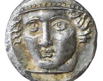 Srebrna tetradrachma z Ainosem zwróconym w stronę Hermesa | Ręcznie wybita starożytna grecka moneta (około 400 r. p.n.e.)