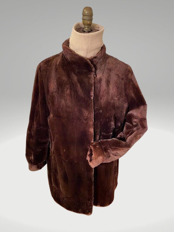 Vintage Brown Dyed Shaved Muskrat Short Fur Coat -