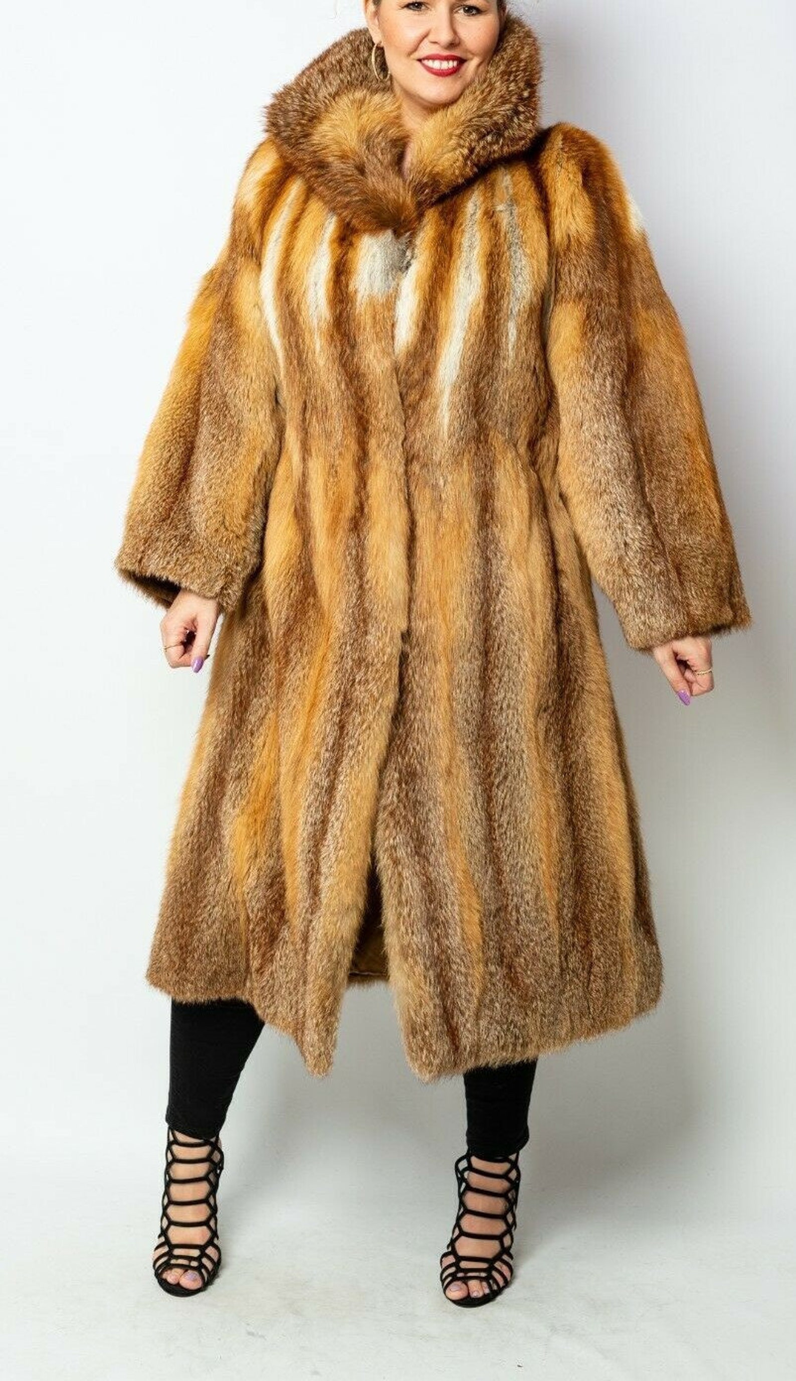 M Long Chic Real Red Fox Fur Coat Jacket With Timeless A Etsy