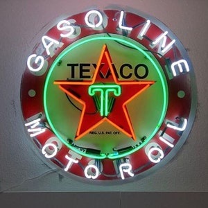 Benzina Texaco che alimenta il tuo viaggio Insegna al neon personalizzata Luce al neon fatta a mano