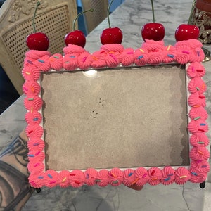 Fake Cake Photo Frame White with colorful sprinkles and cherries on top 5x7