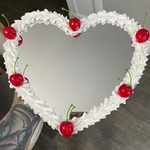 12 inch heart mirror with faux frosting & cherries KAWAII