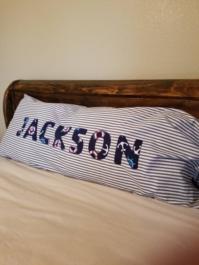 Boys personalized body pillow COVER with pin strips and name Etsy