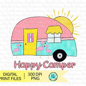 Happy Camper png, Camping sublimation designs, Camp png, sublimation downloads, Hand drawn, Printable artwork