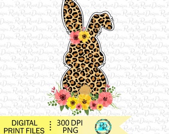 Coelhinho da Páscoa Png, downloads de designs de sublimação de Páscoa, gráficos de sublimação, Leopardo Coelho da Páscoa Png, Coelho PNG, design de camisa