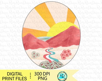 Atardecer retro png, Descargas de diseños de sublimación retro, Camiseta retro Png, Sol PNG, Sublimación vintage, Diseño de camiseta, PNG desgastado