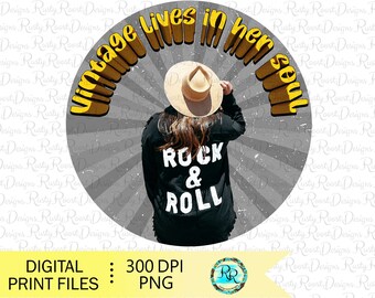 Vintage lives in her soul PNG, sublimation designs downloads, Hippie Png, Retro designs, Vintage T-shirt sublimation, Rock Png