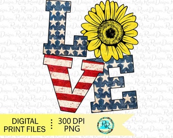 Love sunflower flag png, 4th of July sublimation designs downloads, Patriotic sunflower Png, American flag sunflower png, Love sunflower png
