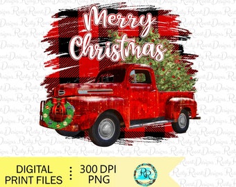 Weihnachts-LKW PNG, Frohe Weihnachten-Shirt-Design, Sublimationsdesign, Weihnachts-LKW Png, Vintage-Weihnachten, roter LKW, Feiertagshemd