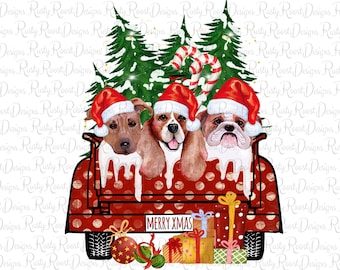 Kersthond vrachtwagen png, kersthonden png, digitale download, sublimatieafbeeldingen, kerstwagen png, hondensublimatieontwerpen, afdrukbaar