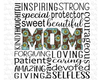 Maman word art png, téléchargements de conceptions de sublimation de maman, téléchargement numérique, graphiques de sublimation, conception de fête des mères, art imprimable