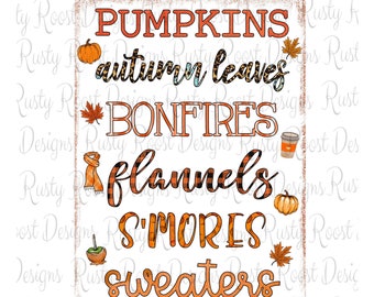 Fall word art png, sublimation designs downloads, Pumpkins, bonfires, smores, sublimation graphics, fall vibes png, Fall words sublimation