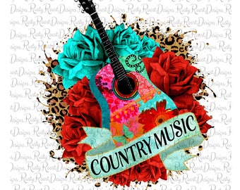Muzyka Country png, Pobieranie wzorów sublimacji zachodniej, gitara png, Sublimacja Country png, projekt koszulki, DTG png, projekt kubka, Do druku