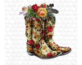 Cowgirl Stiefel png, Sublimationsdesigns Downloads, Aquarell Stiefel, digitaler Download, Sublimationsgrafiken, Stiefel mit Blumen, printable