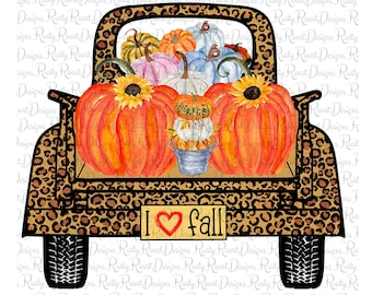 Ik hou van herfst png, luipaardvrachtwagen, herfstsublimatieontwerpen downloads, sublimatieafbeeldingen, digitale download, herfstvrachtwagenontwerp, pompoenontwerp