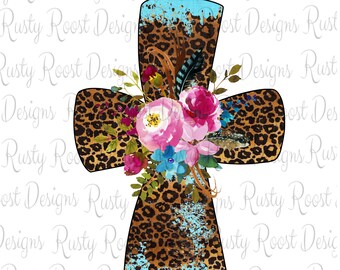 Croce leopardo png, download di disegni di sublimazione di croci, download digitale, grafica di sublimazione, croce di fiori, arte stampabile, fede, cristiano