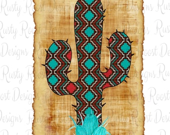 Pobieranie wzorów sublimacji kaktusa, kaktus png, aztecki kaktus png, pobieranie cyfrowe, projekt pustyni, grafika sublimacyjna, do druku