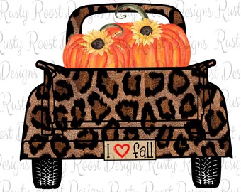 I love fall png, luipaardvrachtwagen, herfstsublimatieontwerpen downloads, digitale download, sublimatieafbeeldingen, herfstvrachtwagenontwerp, pompoenontwerp