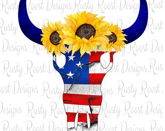 Patriotic skull png,skull sublimation designs downloads,4th of July,digital download,sublimation graphics,skull with sunflowers,printable