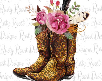 cowgirl leopard boots png,sublimation design download,leopard boots,cowgirl shirt design,sublimation graphic,boots with flowers,cowboy boots