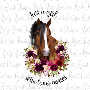 Juste une fille qui aime les chevaux png, téléchargements de dessins pour sublimation de chevaux, téléchargement immédiat, cheval avec des fleurs, graphiques pour sublimation, imprimable,
