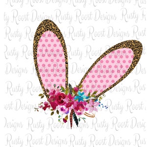 Leopard Bunny ears png, Easter sublimation designs downloads, bunny ears with flowers, digital download, sublimation graphics, printable,