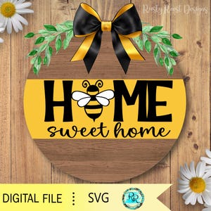 Home Sweet Home Bee SVG, accroche-porte abeille SVG, fichier de coupe, panneau en bois SVG, svg abeille, fichier laser Svg