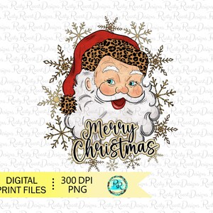 Santa PNG, Christmas sublimation designs, Leopard snowflake, Merry Christmas shirt designs, cheetah Png, printable design