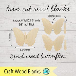 Wood Butterfly Cutouts Set of 3, Unfinished Wood Shapes, DIY Craft Blanks for Painting, Decoupage, Spring Decor & Door Hangers image 2