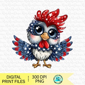 Patriotisches Huhn Png, 4. Juli Sublimationsentwürfe, Huhn Clipart, lustiges Huhn Png, vierter Juli Png, USA Vaterländisches Clipart