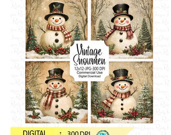 Vintage Snowman, Snowman digital paper, scrapbook digital paper, Snowman background, sublimation designs, Christmas digital paper bundle