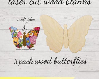 Wood Butterfly Cutouts Set of 3, Unfinished Wood Shapes, DIY Craft Blanks for Painting, Decoupage, Spring Decor & Door Hangers