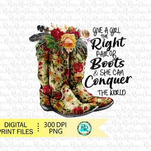 Offrez à une fille la bonne paire de bottes png, téléchargements de modèles de sublimation de bottes, téléchargement numérique, graphiques de sublimation, bottes de cow-girl png thumbnail image 1