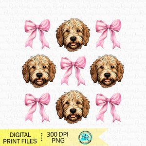 Goldendoodle PNG, Kokettenhund, Doodle-Mama, Hundeliebhaber, Koketten-Shirt-Design, goldener Doodlehund, rosa Schleife