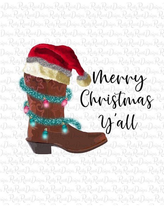 Merry Christmas Y'all png, Christmas boots sublimation designs downloads, cowboots png files, Christmas boots png, western Christmas png