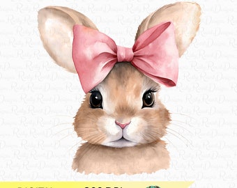 Coquette Easter PNG, Easter sublimation design, Bunny with bow, Easter bunny Png, Watercolor bunny, pink bow png