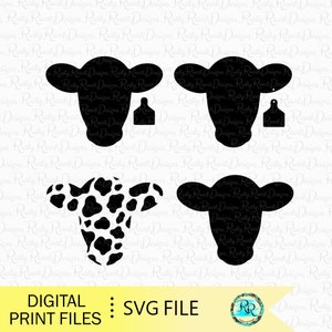 牛の頭のSVG、牛の足跡のSVG、牛の耳タグのSVG、レーザーカットファイル、牛タグのSVG、農家の看板のSVG、木の切り抜き、ドアハンガーのSVG、レーザーファイル