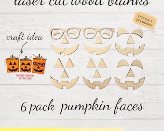 6 Pack Pumpkin Face Wood Cutouts, DIY Halloween Craft Kit, Unfinished Pumpkin faces for crafts, Pumpkin face cutouts for crafts