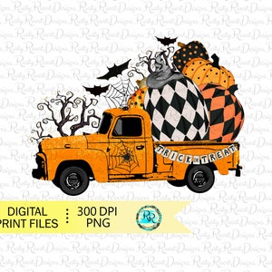 Trick or Treat truck png, Halloween sublimation designs downloads, pumpkin truck design, trick or treat, sublimation graphics, pumpkin png