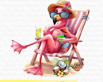 Flamingo clipart, Summer sublimation designs, Flamingo beach png, tropical sublimation, Funny cute flamingo png