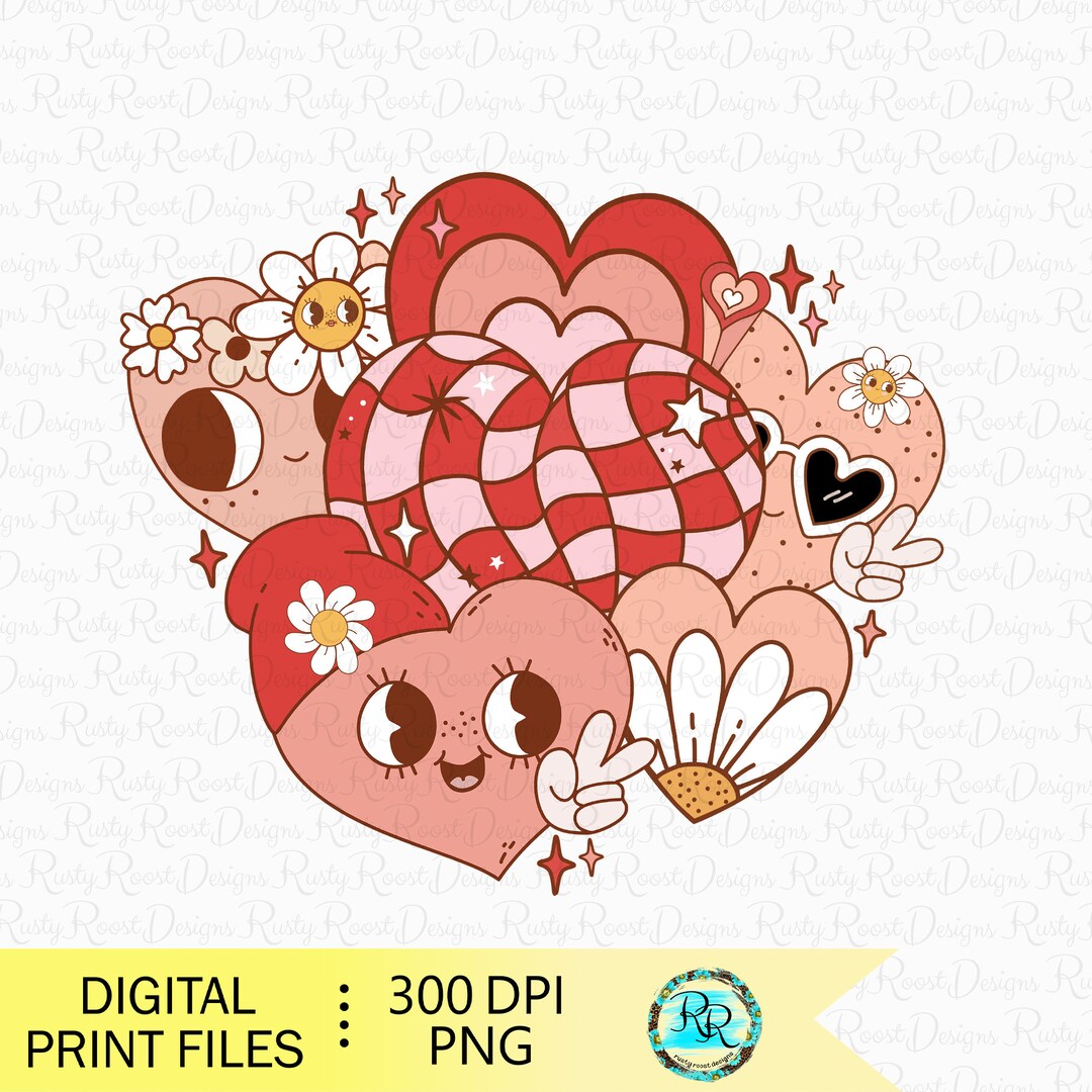 Retro Valentine PNG, Valentine Hearts Png, Valentines Day Sublimation ...